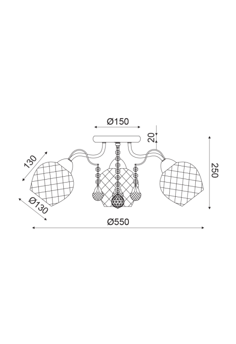 ПОЛИЛЕЙ ACA LIGHTING / LIGHT 3X27 METAL PATINA+GLASS+CRYSTAL Φ55XH22.5CM OPORTO