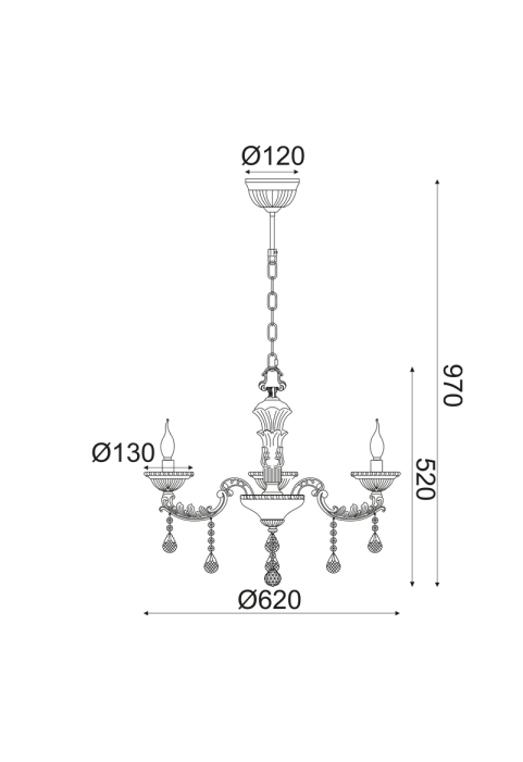 NETTO PENDANT 3ΧΕ14 METAL BRASS+CRYSTAL Φ62ΧΗ97CM ROMANOFF