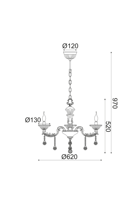 NETTO PENDANT 3ΧΕ14 METAL CHROME+CRYSTAL Φ62ΧΗ97CM ROMANOFF