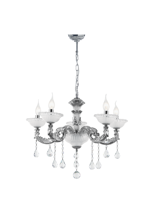 NETTO PENDANT 5ΧΕ14 METAL CHROME+CRYSTAL Φ62ΧΗ97CM ROMANOFF