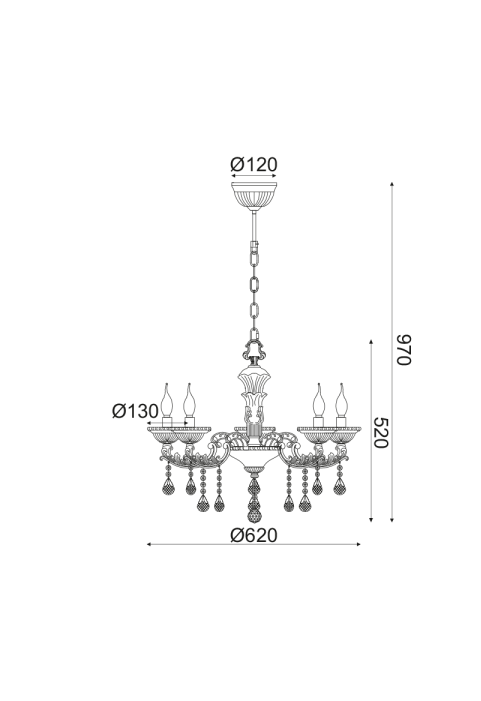 NETTO PENDANT 5ΧΕ14 METAL CHROME+CRYSTAL Φ62ΧΗ97CM ROMANOFF
