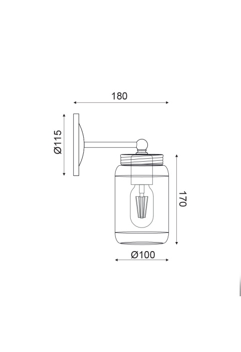 АПЛИК 1ΧΕ27 ЧЕРНО МЕТАЛ + СТЪКЛО Φ10Χ18Χ22CM BERY