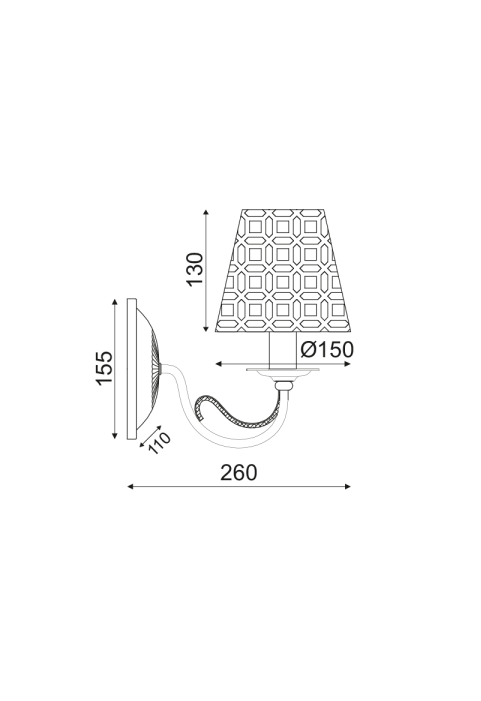 АПЛИК  ЗА СТЕНА 1ΧΕ14 МЕТАЛ ЧЕРЕН И  БРОНЗ 25Χ15Χ26CM EDAM