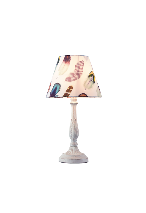 NETTO TABLE LUMINAIR 1ΧΕ14 METAL WHITE PURPLE+SHADE FEATHER Φ28ΧΗ53CM ZIZEL