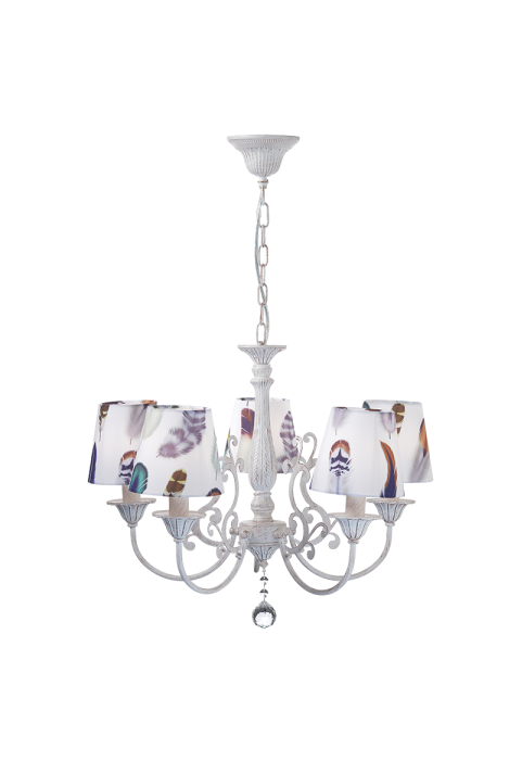 NETTO PENDANT 5ΧΕ14 METAL WHITE PURPLE+SHADE FEATHERS Φ60ΧΗ93CM ZIZEL