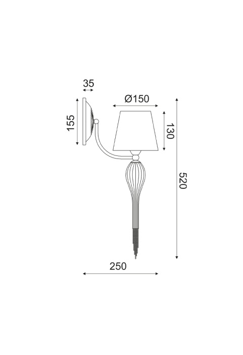 NETTO WALL LUMINAIR 1ΧΕ14 METAL BLACK+SHADE+GLASS+CHROME CHAIN 25Χ15Χ52CM PALERMO