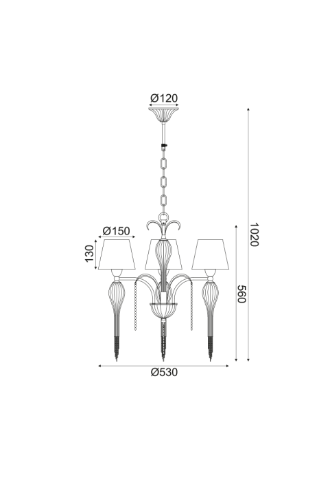 NETTO PENDANT 3ΧΕ14 METAL BLACK+SHADE+GLASS+ CHROME CHAIN Φ53ΧΗ102CM PALERMO