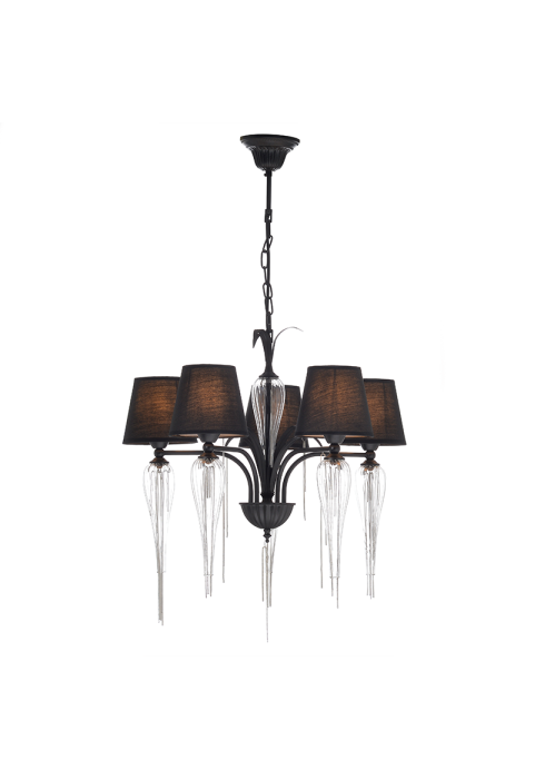 NETTO PENDANT 5ΧΕ27 METAL BLACK+SHADE+GLASS+CHAIN Φ61ΧΗ102CM PALERMO