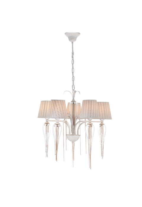 NETTO PENDANT 5ΧΕ14 METAL WHITE-GOLD+SHADE+GLASS+GOLD CHAIN Φ61ΧΗ102CM PALERMO