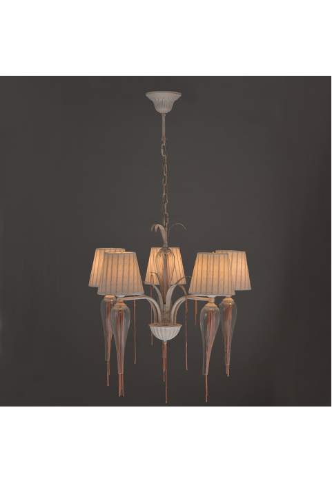 NETTO PENDANT 5ΧΕ14 METAL WHITE-GOLD+SHADE+GLASS+CHAIN ROSEGOLD Φ61ΧΗ102CM PALERMO