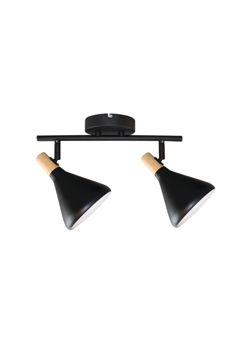 ^ PHASING OUT WALL MOUNTED LUMINAIRE 2ΧΕ14 METALLIC BLACK+ WOOD Φ12Χ32Χ17CM FJORD