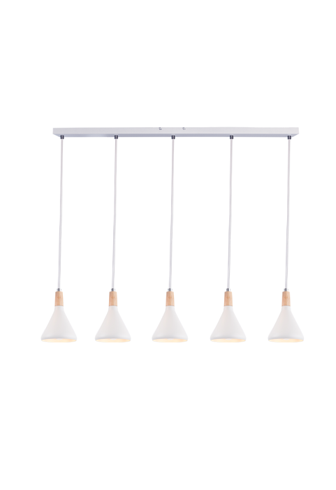 NETTO PENDANT LUMINAIRE 5ΧΕ14 METALLIC WHITE+ WOOD 12Χ95ΧΗ120CM FJORD