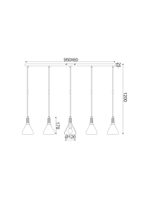NETTO PENDANT LUMINAIRE 5ΧΕ14 METALLIC WHITE+ WOOD 12Χ95ΧΗ120CM FJORD