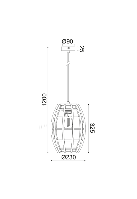 NETTO PENDANT LUMINAIRE 1ΧΕ27 WOOD & BLACK METAL Φ23ΧΗ120CM ZULU