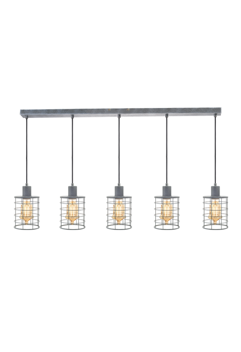 NETTO PENDANT LUMINAIRE 5ΧΕ27 METALLIC CEMENT SHADE 100Χ12,2ΧΗ120CM DUBLIN