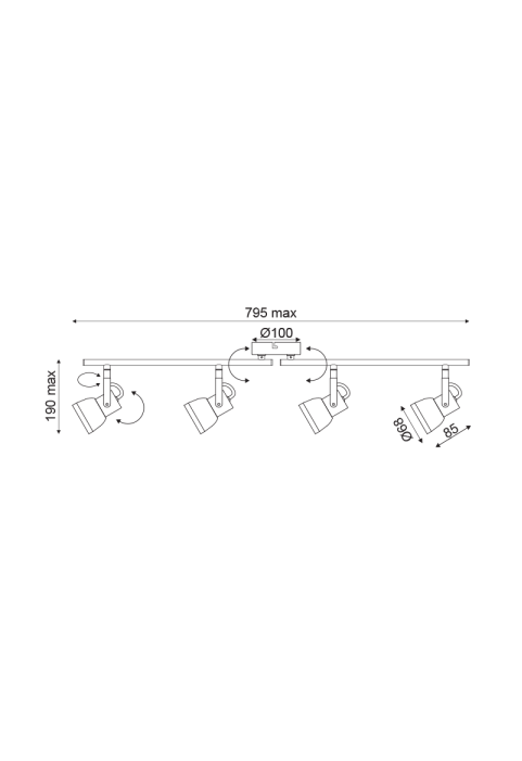 NETTO WALL MOUNTED LUMINAIRE 4×GU10 METALLIC CEMENT SHADE 68×10×19CM INKA