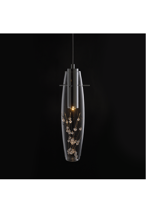 NETTO PENDANT LED 1X3W 3000K GLASS + COLOR METAL + CRYSTAL Φ10ΧΗ100CM VANI