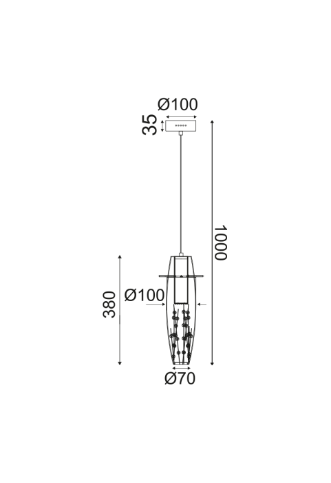 NETTO PENDANT LED 1X3W 3000K GLASS + COLOR METAL + CRYSTAL Φ10ΧΗ100CM VANI