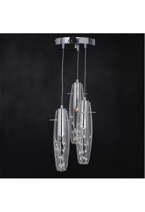 NETTO PENDANT LED 3X3W 3000K GLASS + COLOR METAL + CRYSTAL Φ30ΧΗ100CM VANI