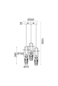 NETTO PENDANT LED 3X3W 3000K GLASS + COLOR METAL + CRYSTAL Φ30ΧΗ100CM VANI