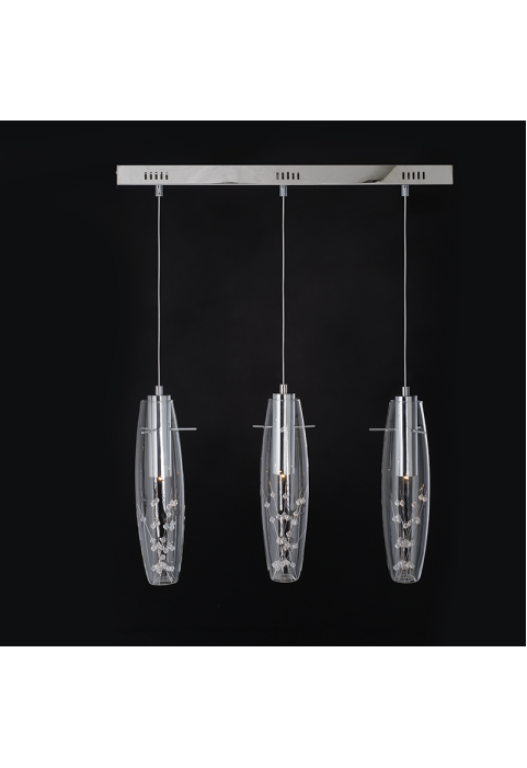 NETTO PENDANT LED 3X3W 3000K GLASS+CHROME METAL+CRYSTAL 65Χ7ΧΗ100CM VANI
