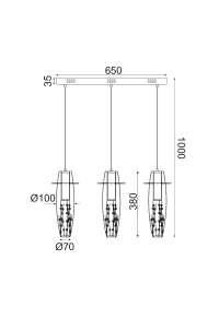 NETTO PENDANT LED 3X3W 3000K GLASS+CHROME METAL+CRYSTAL 65Χ7ΧΗ100CM VANI
