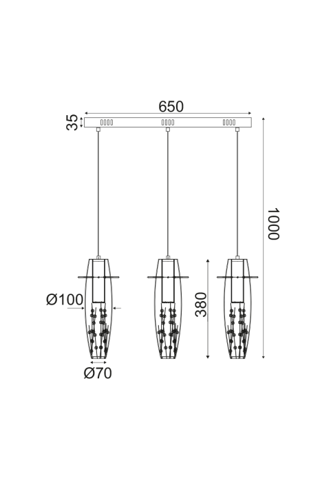NETTO PENDANT LED 3X3W 3000K GLASS+CHROME METAL+CRYSTAL 65Χ7ΧΗ100CM VANI