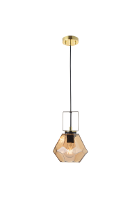 ПЕНДЕЛ 1ΧΕ27 СТЪКЛО КЕХЛИБАРИ + МЕТАЛ МЕСИНГ  Φ18ΧΗ120CM DIAMONDRA