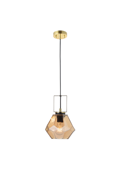 ПЕНДЕЛ 1ΧΕ27 СТЪКЛО КЕХЛИБАРИ + МЕТАЛ МЕСИНГ  Φ18ΧΗ120CM DIAMONDRA