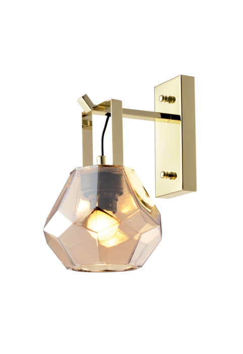 АПЛИК 1ΧΕ27 СТЪКЛО КЕХЛИБАРИ + МЕТАЛ МЕСИНГ Φ18Χ23,5Χ30CM DIAMONDRA