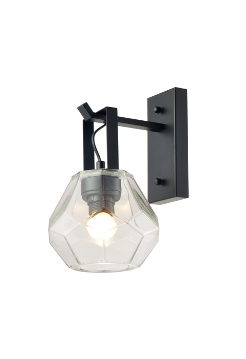 АПЛИК 1ΧΕ27 СТЪКЛО ПРОЗРАЧНО+ ЧЕРНО МАТ МЕТАЛ  Φ18Χ23,5Χ30CM DIAMONDRA