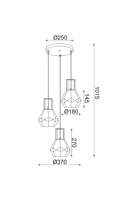 ПОЛИЛЕЙ 3ΧΕ27 СТЪКЛО КЕХЛИБАРИ + МЕТАЛ МЕСИНГ Φ30ΧΗ101CM DIAMONDRA