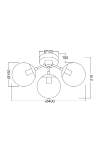 ПЛАФОН BOMBAY / CEILING LIGHT 3X14 BLACK METALLIC+TINTED GLASS BOMBAY