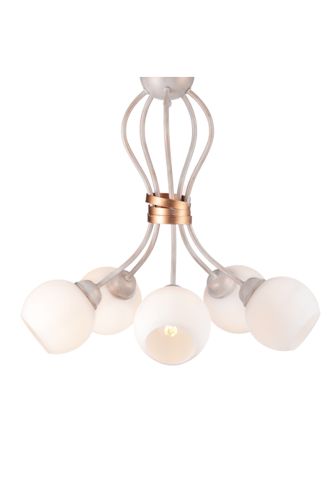 ПОЛИЛЕЙ ACA LIGHTING / CEILING 5XE27 METAL PATINΑ WHITE GOLD+OPAL GLASS Φ48,5ΧΗ53CM FOYER