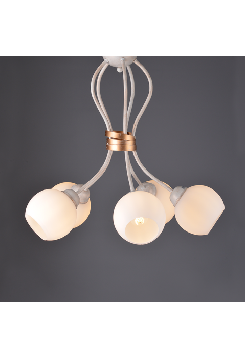 ПОЛИЛЕЙ ACA LIGHTING / CEILING 5XE27 METAL PATINΑ WHITE GOLD+OPAL GLASS Φ48,5ΧΗ53CM FOYER