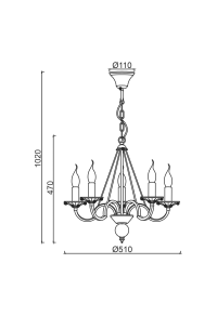 ПОЛИЛЕЙ ACA LIGHTING / 5XE14 METAL PATINΑ WHITE GOLD+CRYSTAL Φ51ΧΗ102CM GEISHA
