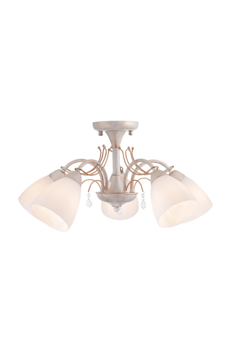 ПОЛИЛЕЙ ACA LIGHTING /  5XE14 METAL PATINΑ GOLD+WHITE GLASS+CRYSTAL Φ54ΧΗ27CM QUINCE