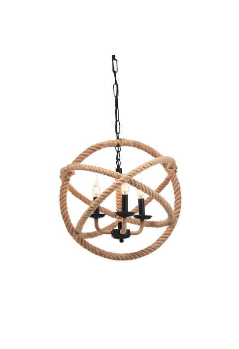 NETTO PENDANT 3XE14 METAL BLACK CIRCLES+ROPE Φ50ΧΗ120CM CERN