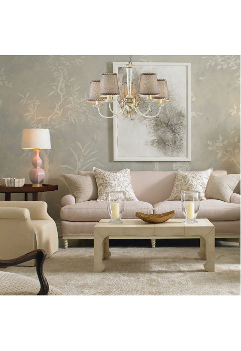 ПОЛИЛЕЙ ACA LIGHTING / LAMP 5XE14 PATINA - GREY LAMP SHADE Φ54cm AVIGNON