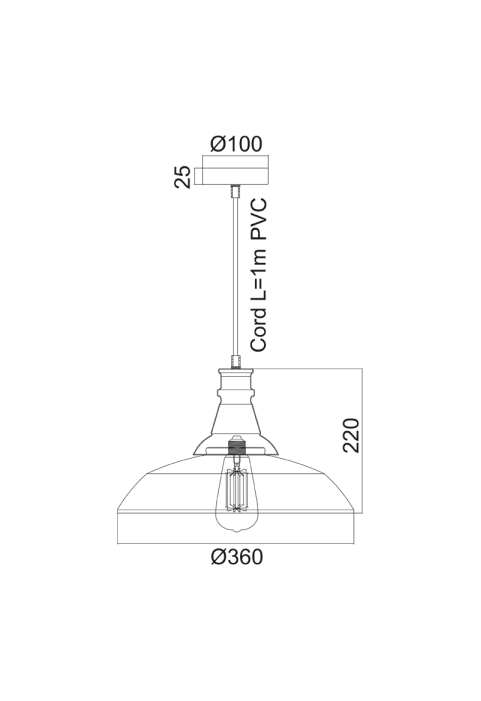 ПЕНДЕЛ МЕТАЛЕН ЧЕРЕН Φ36CM 1ΧE27 MINORE