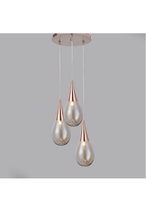 ПОЛИЛЕЙ ACA LIGHTING / 3X14 ROSE COPPER-AMBER GLASS Φ41cm ATENA