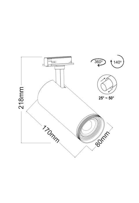 РЕЛСОВ ПРОЖЕКТОР ЛЕД 30W 3000K 2WIRES 25-50° 3000LM 230V Ra80