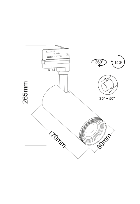 РЕЛСОВ ПРОЖЕКТОР 30W 3000K 4WIRES 25-50° 3000LM 230V Ra80