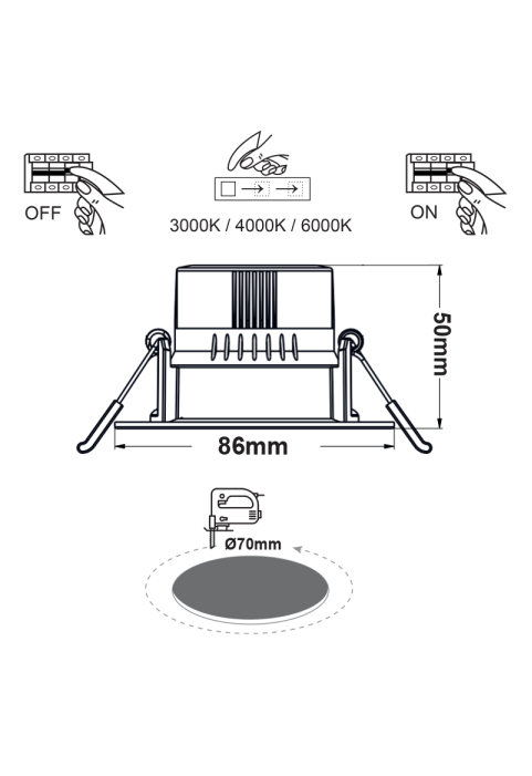 КРЪГЛА ЛЕД СВЕТЛИНА 7W ключ 3000-4000-6000K SMD 230V 40° Ra80 PRE-SET UP 3000K