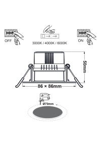 КВАДРАТНА ЛЕД СВЕТЛИНА 7Wключ  3000-4000-6000K SMD 230V 40° Ra80 PRE-SET UP 3000K
