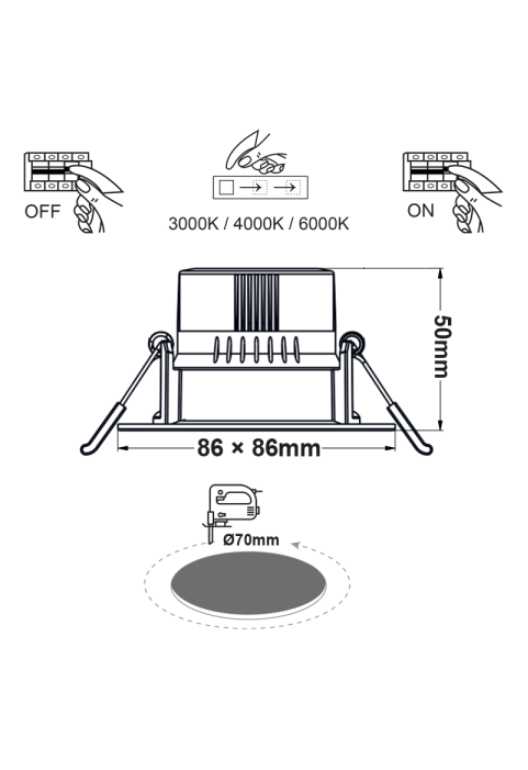 КВАДРАТНА ЛЕД СВЕТЛИНА 7Wключ  3000-4000-6000K SMD 230V 40° Ra80 PRE-SET UP 3000K