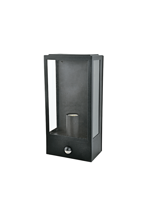SAND BLACK WALL LUMINAIRE CELIA 1XE27 IP44 WITH CLEAR GLASS & PIR-LUX SENSOR 