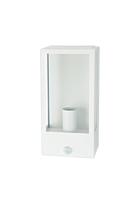 SAND WHITE WALL LUMINAIRE CELIA 1XE27 IP44 WITH CLEAR GLASS & PIR-LUX SENSOR 