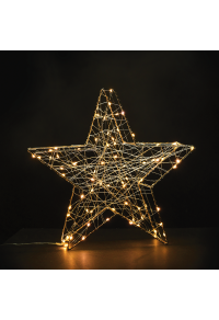  "3D медни метални мотиви", STAR, 80 ΜINI LED СВЕТЛИНИ С МЕДЕН ПРОВОДНИК & АДАПТЕР (3V DC), ТОПЛО БЯЛО, IP44, 39x37.5x11cm, 3m ПРОЗРАЧЕН ОЛОВЕН КАБЕЛ