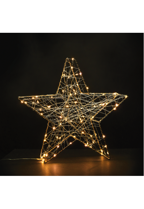  "3D медни метални мотиви", STAR, 80 ΜINI LED СВЕТЛИНИ С МЕДЕН ПРОВОДНИК & АДАПТЕР (3V DC), ТОПЛО БЯЛО, IP44, 39x37.5x11cm, 3m ПРОЗРАЧЕН ОЛОВЕН КАБЕЛ
